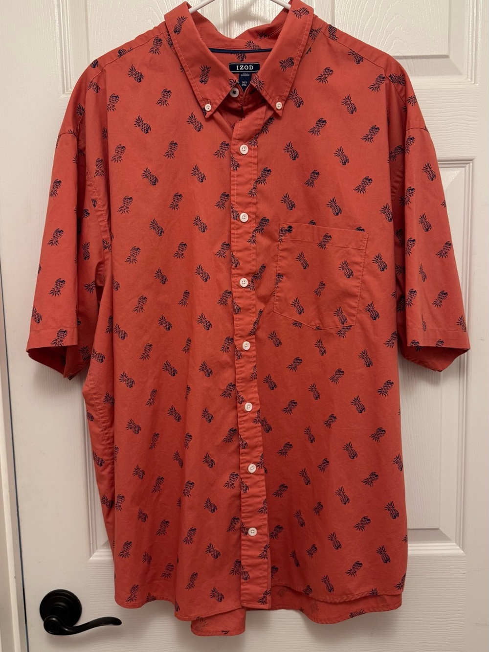 Izod Rust Short-Sleeve Button-Down Shirt with Navy Pineapple Print